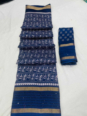 Vihan Fab Printed Bollywood Chanderi Saree(Dark Blue)