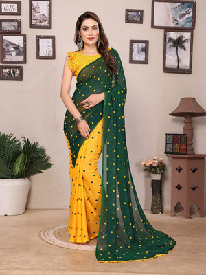 Moda Rapido Printed, Self Design, Polka Print Daily Wear Georgette Saree(Green, Yellow)