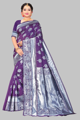 GORAL Embellished Kanjivaram Art Silk, Jacquard Saree(Purple)