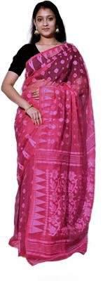 Netaji Embroidered Jamdani Cotton Silk Saree(Pink)