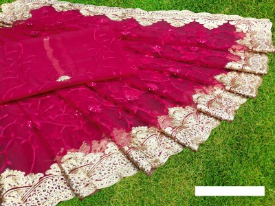 KHRITI FAB Embroidered Bollywood Net Saree(Pink)