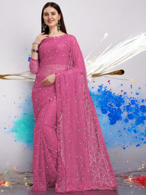 NEXAA Self Design Bollywood Net Saree(Pink)