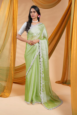 Desidolls enterprise Solid/Plain Bollywood Silk Blend Saree(Light Green)
