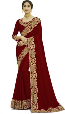 Trijal Fab Embroidered Bollywood Silk Blend Saree(Maroon)