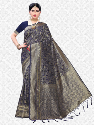 Divastri Woven Banarasi Silk Blend Saree(Dark Blue)