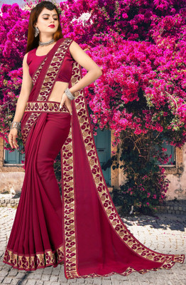 Suvali Fashion Solid/Plain Banarasi Lycra Blend, Chiffon Saree(Pink)