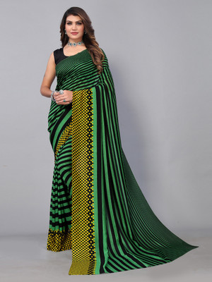 Shaily Retails Striped Daily Wear Georgette Saree(Green)