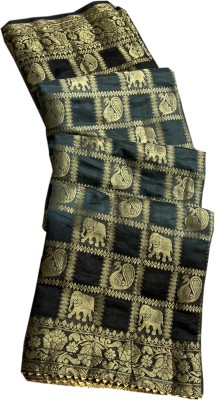 MSC TRENDLINE SAREES Checkered, Color Block, Self Design, Woven Banarasi Art Silk, Jacquard Saree(Grey, Black)