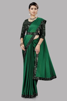 Sakifashion Dyed Bollywood Lycra Blend Saree(Green)