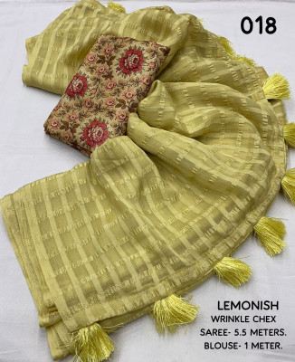 Dhanlaxmi CreationLLP Dyed, Checkered Handloom Chiffon Saree(Yellow)