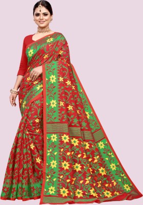 tapovan fashion Woven Jamdani Cotton Silk, Jacquard Saree(Red)