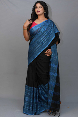 ADbutiq Printed, Woven Bollywood Cotton Blend Saree(Black)