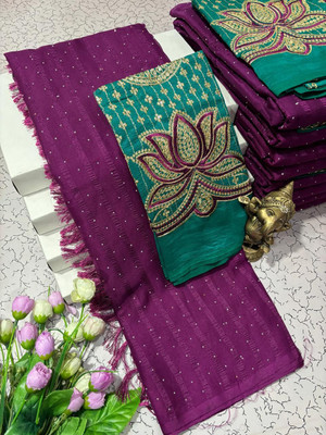 Pfancy silk Embellished, Embroidered, Floral Print, Striped, Self Design, Woven Kanjivaram Polyester Saree(Purple)