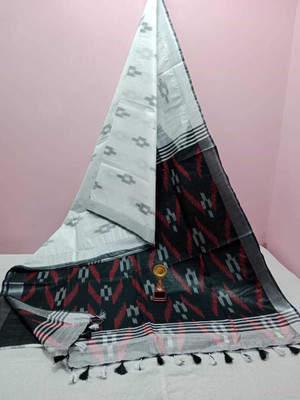 Manikant Handloom Printed Bollywood Cotton Linen Saree(White, Black)