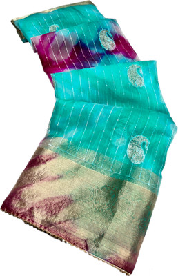 Stylish Sarees Embroidered, Woven Bollywood Art Silk, Tissue Saree(Light Blue, Pink)