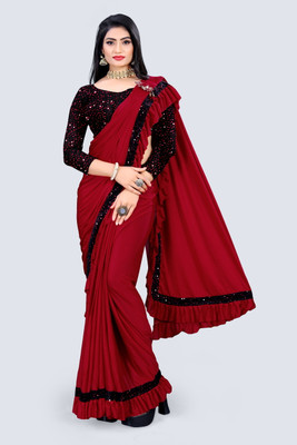 choice creation Self Design Daily Wear Lycra Blend Saree(Red)