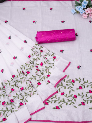 shyam enterprises Self Design Daily Wear Cotton Linen Saree(Pink)