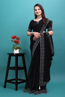 meaven tex Embellished Bollywood Georgette Saree(Black)