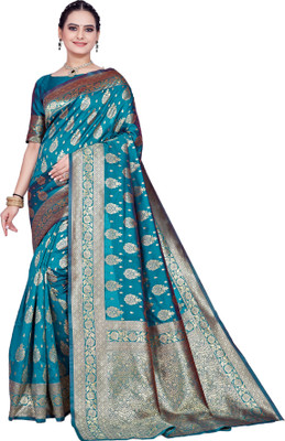 HouseOfCommon Self Design Banarasi Silk Blend, Jacquard Saree(Light Green)