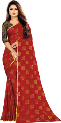 RHEY Printed Bollywood Chiffon Saree(Red)