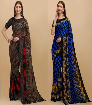 Leelavati Printed Bollywood Georgette Saree(Pack of 2, Blue, Black)