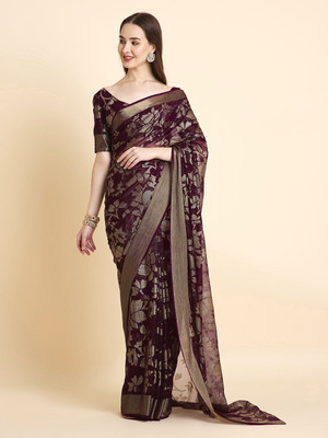 RATAN Printed Saree with Attached Blouse Brasso Saree(Purple)