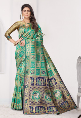 PICKWELL Woven Patola Cotton Silk, Jacquard Saree(Multicolor)