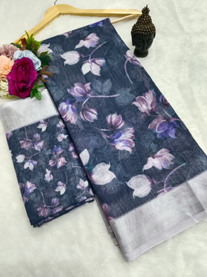 MAANVIT Digital Print Bollywood Linen, Cotton Linen Saree(Purple)