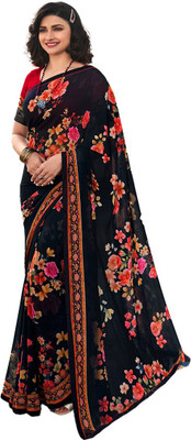 LIMTD Floral Print Bollywood Georgette Saree(Black)