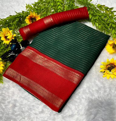 Anuradha Enterprise Striped, Woven, Self Design Mysore Silk Blend Saree(Green)