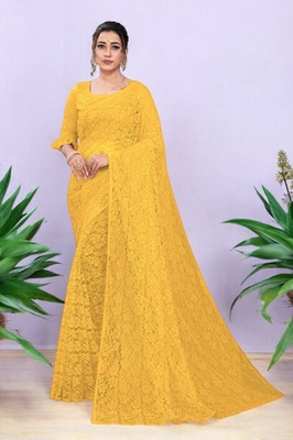 NORAFLEX Embroidered Bollywood Net Saree(Yellow)
