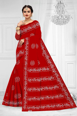 KAVACH TEXTILE Printed Daily Wear Pure Cotton Saree(Red)