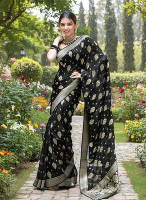 SuratSareeMall Woven, Self Design Banarasi Jacquard Saree(Black)