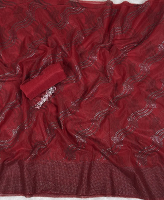 PATTARI Embellished Bollywood Net Saree(Maroon)