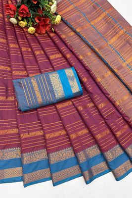 rangbhakti Woven Kanjivaram Silk Blend, Chiffon Saree(Magenta, Blue)