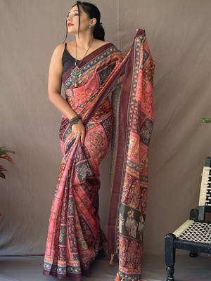 SGF11 Self Design Handloom Cotton Linen Saree(Pink)