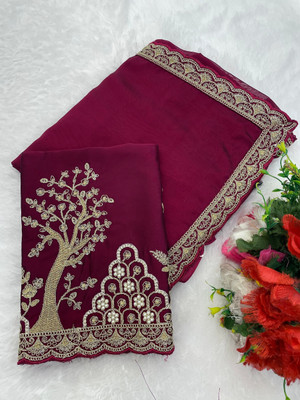 K 5 FASHION Solid/Plain Bollywood Chiffon Saree(Maroon)