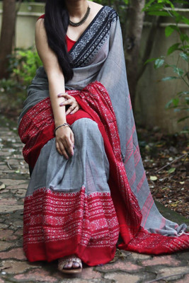 ADbutiq Digital Print Bollywood Handloom Pure Cotton Saree(Grey)