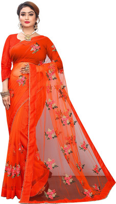 PATLANI STYLE Printed Bollywood Net Saree(Orange)