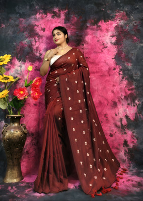 Rnn Saree Floral Print Handloom Pure Cotton Saree(Maroon)