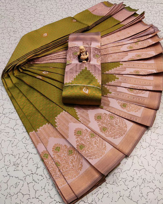 Soor Panchi Woven Banarasi Polyester Saree(Green)