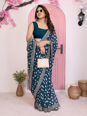 Sasta Bazar Printed Bandhani Georgette Saree(Blue)