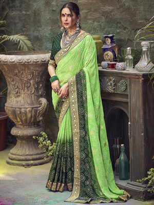 Divastri Embellished Bandhani Georgette Saree(Light Green)