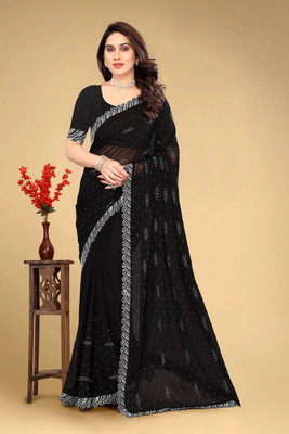VEERAIVA Embellished, Embroidered Bollywood Georgette Saree(Black)