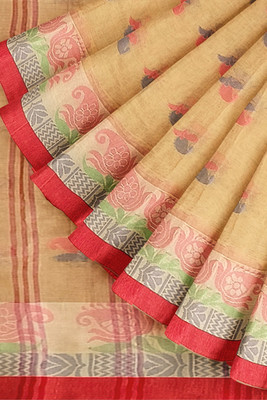 Ganesh plastic and industry Woven Tant Pure Cotton Saree(Cream)