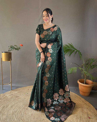 Shree Siddheshwar Creation Printed Banarasi Pure Silk Saree(Green)