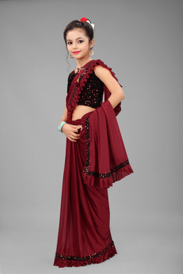 VRAJTEX FAB Embellished Bollywood Lycra Blend Saree(Maroon)