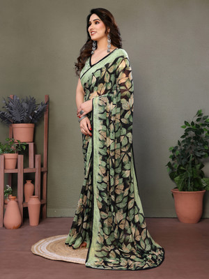 SHETH SHYAMALYO Printed Bollywood Pure Cotton, Chanderi Saree(Green)