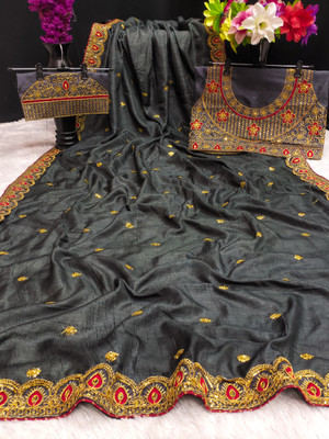 Darshan fab Embroidered Chinnalapattu Pure Silk Saree(Grey)