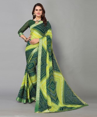 YASHIKA Printed Bollywood Georgette, Lace Saree(Green)